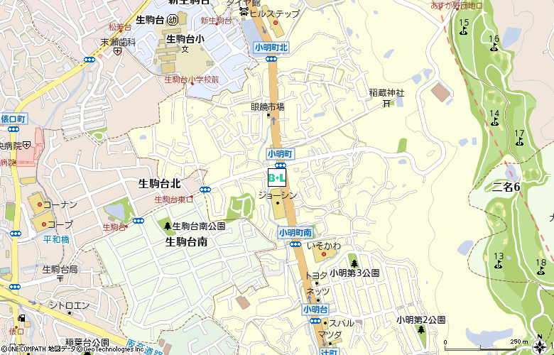 メガネの愛眼　東生駒店付近の地図